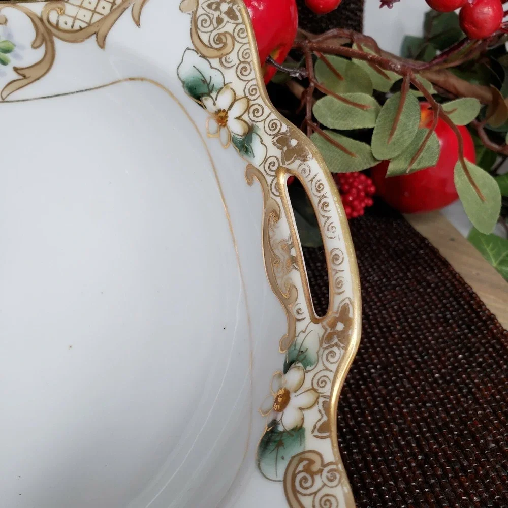 Gold Trimmed Nippon Porcelain Candy Bowl Plate ‎ Hand Painted Vintage